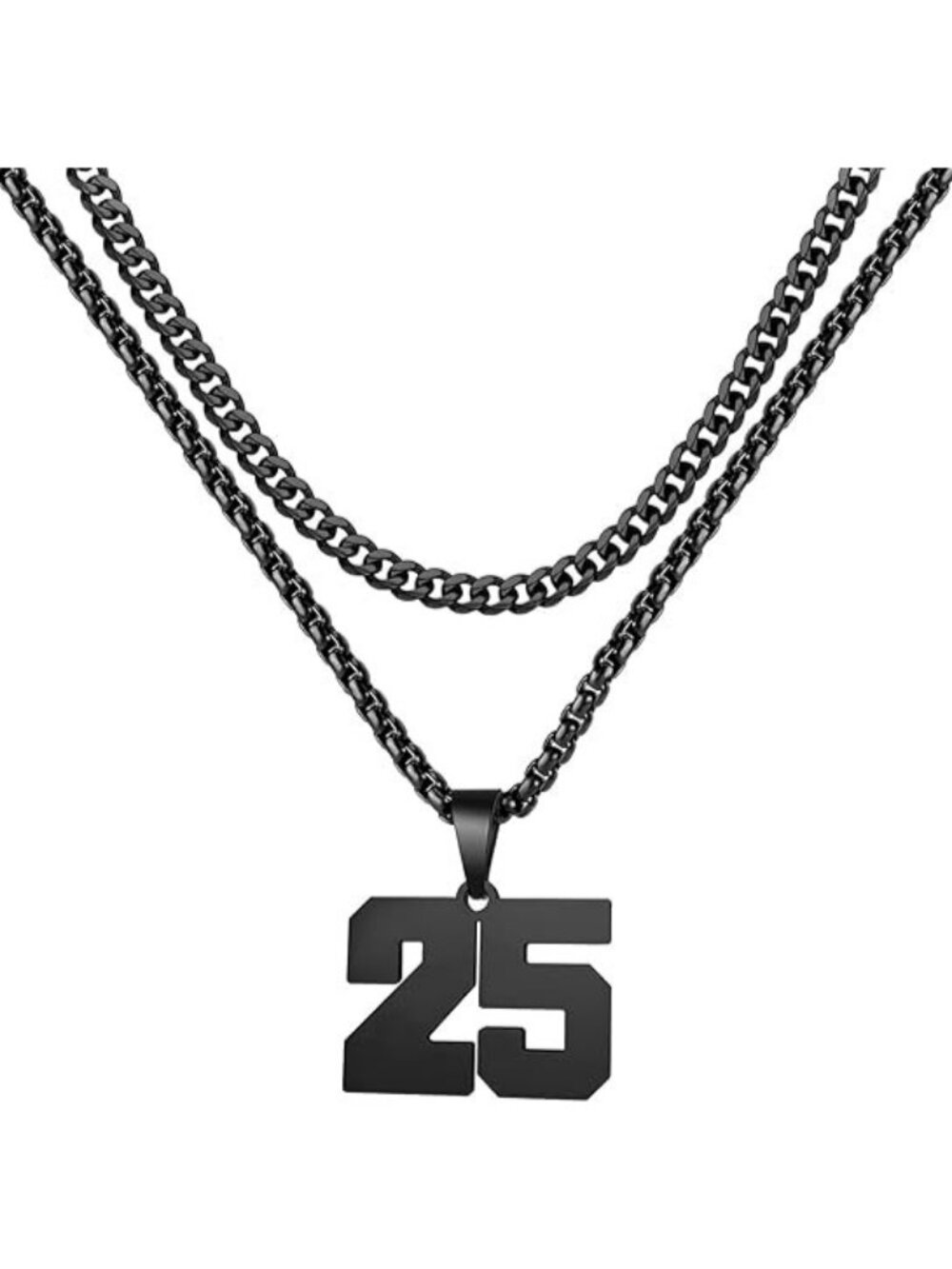 Number 25 Black Jersey Number Layered Cool Sports Necklaces